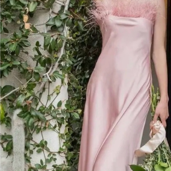 Blu Pepper Strapless Pink Dress with Feather Trim Size Small Elegant NWT Easter - Picture 4 of 7